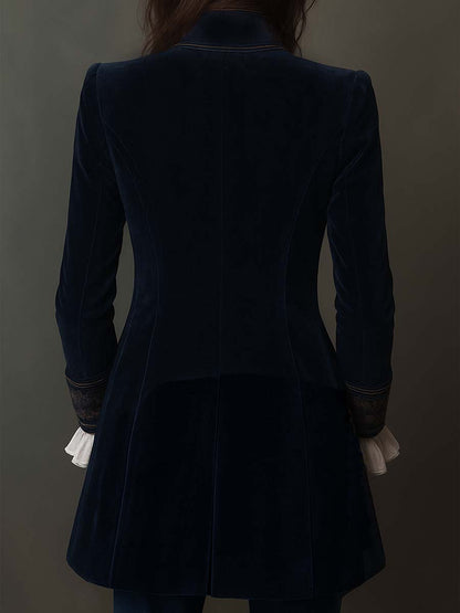 Mira | Vintage Navy Embroidered Longline Jacket