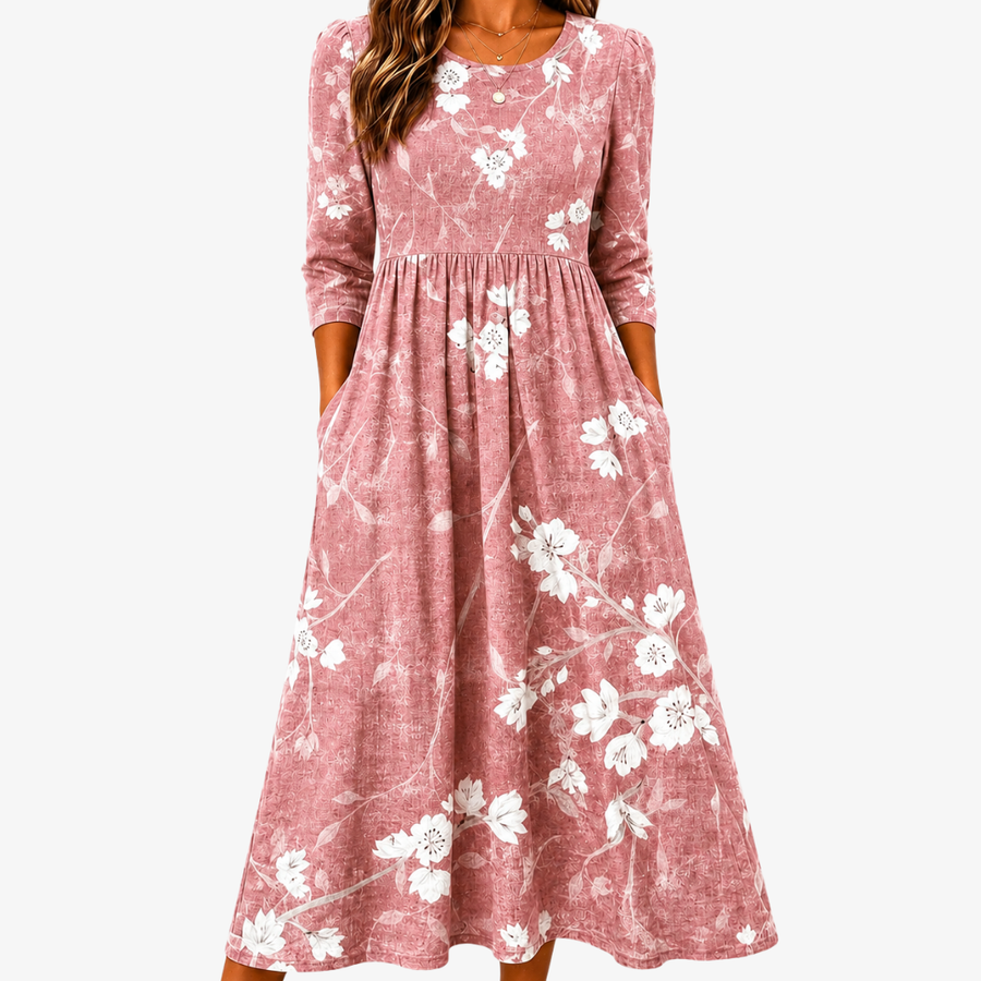 Pocket Blush Bloom Grace Midi Dress - women's midi dress