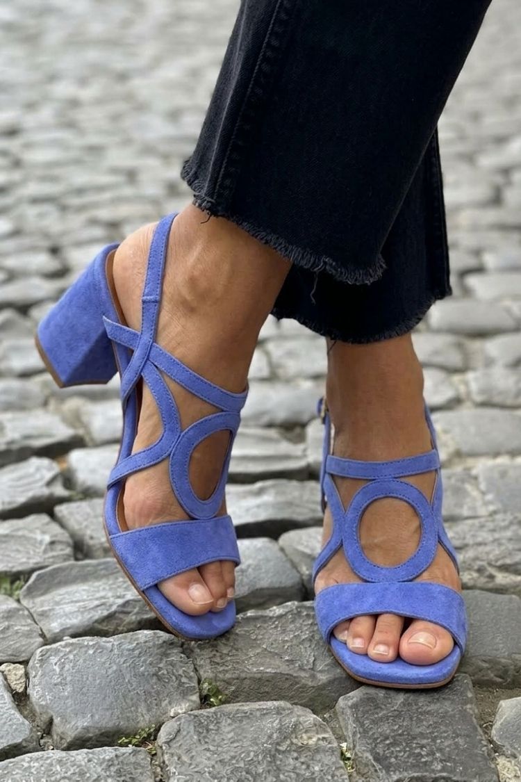 Square-Toe Sandals with Round Cutout