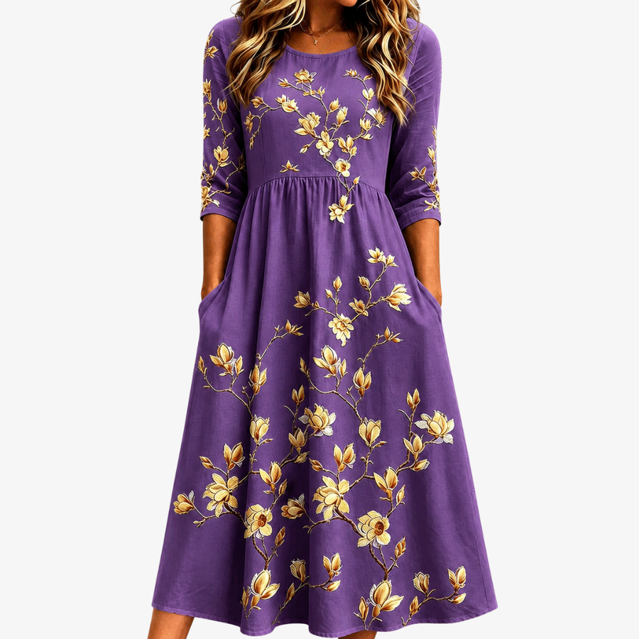Charm Pocket Golden Magnolia Midi Dress - women's midi dress