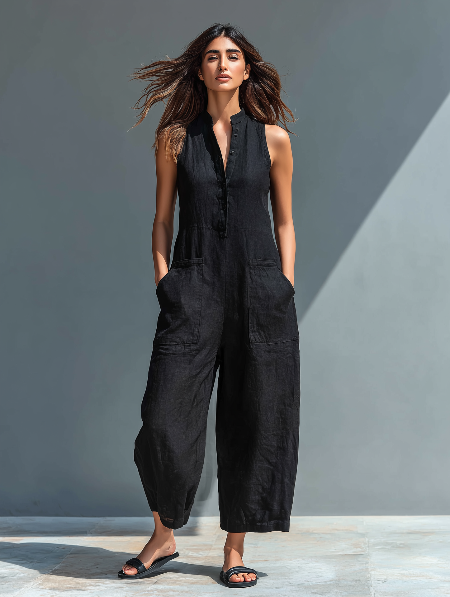 Airy Minimalist Button-Up Jumpsuit