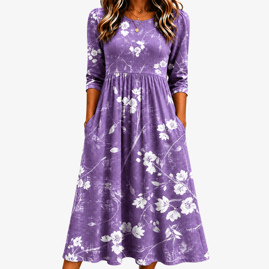 Comfort Pocket Lavender Bloom Midi Dress - women's midi dress