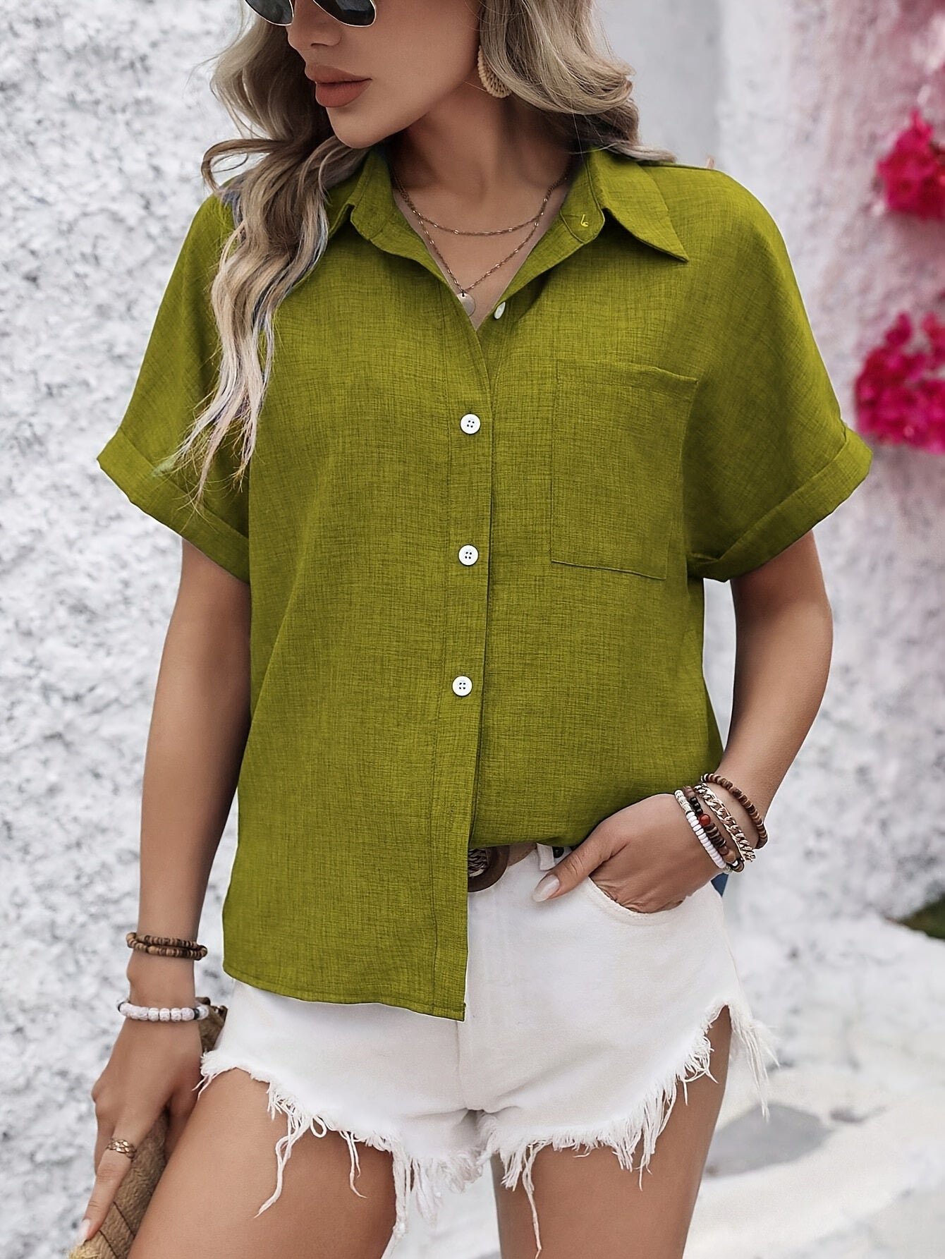 Zandra | Comfortable Short Sleeve Button Blouse