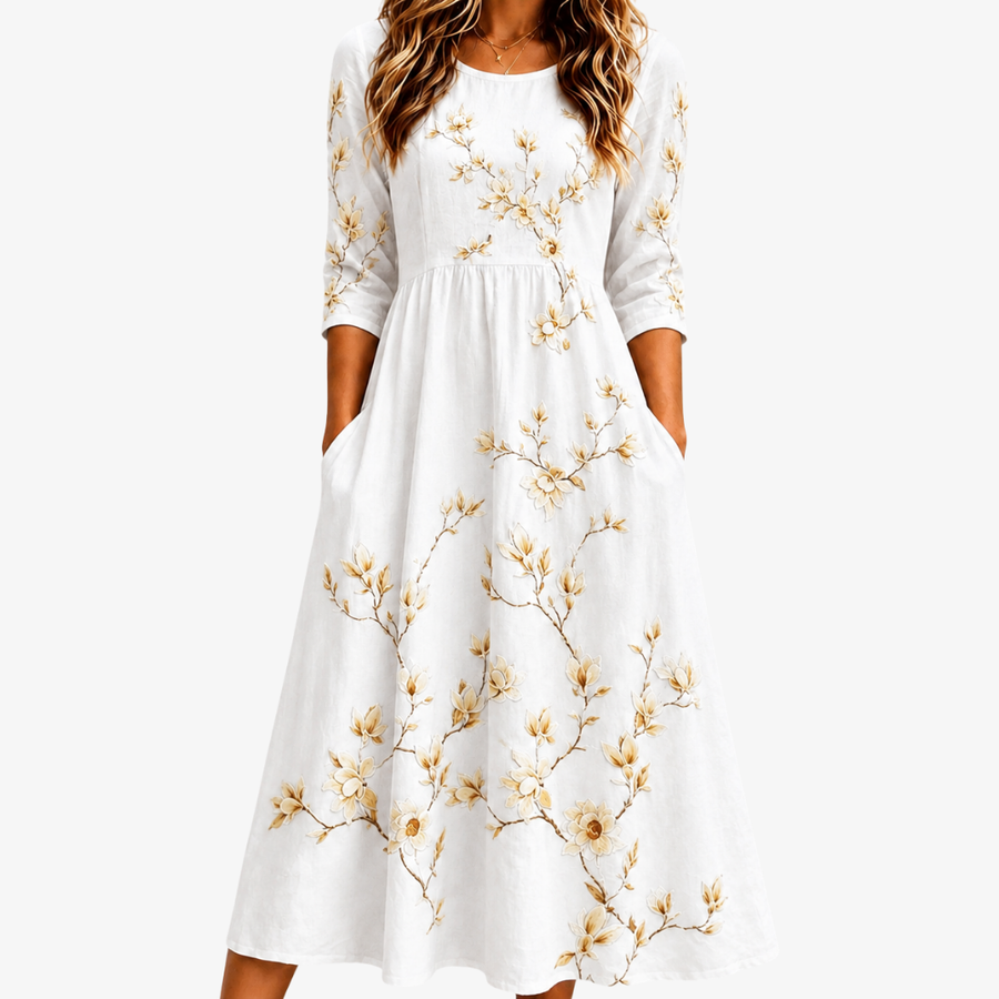 Pocket Ivory Blossom Grace Midi Dress - women's midi dress