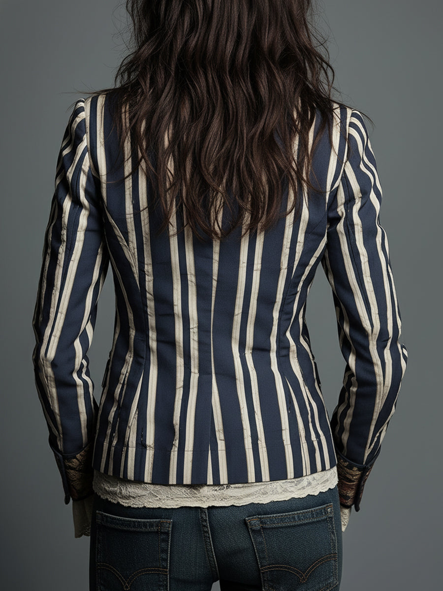 Marina | Boho Floral Print Striped Blazer