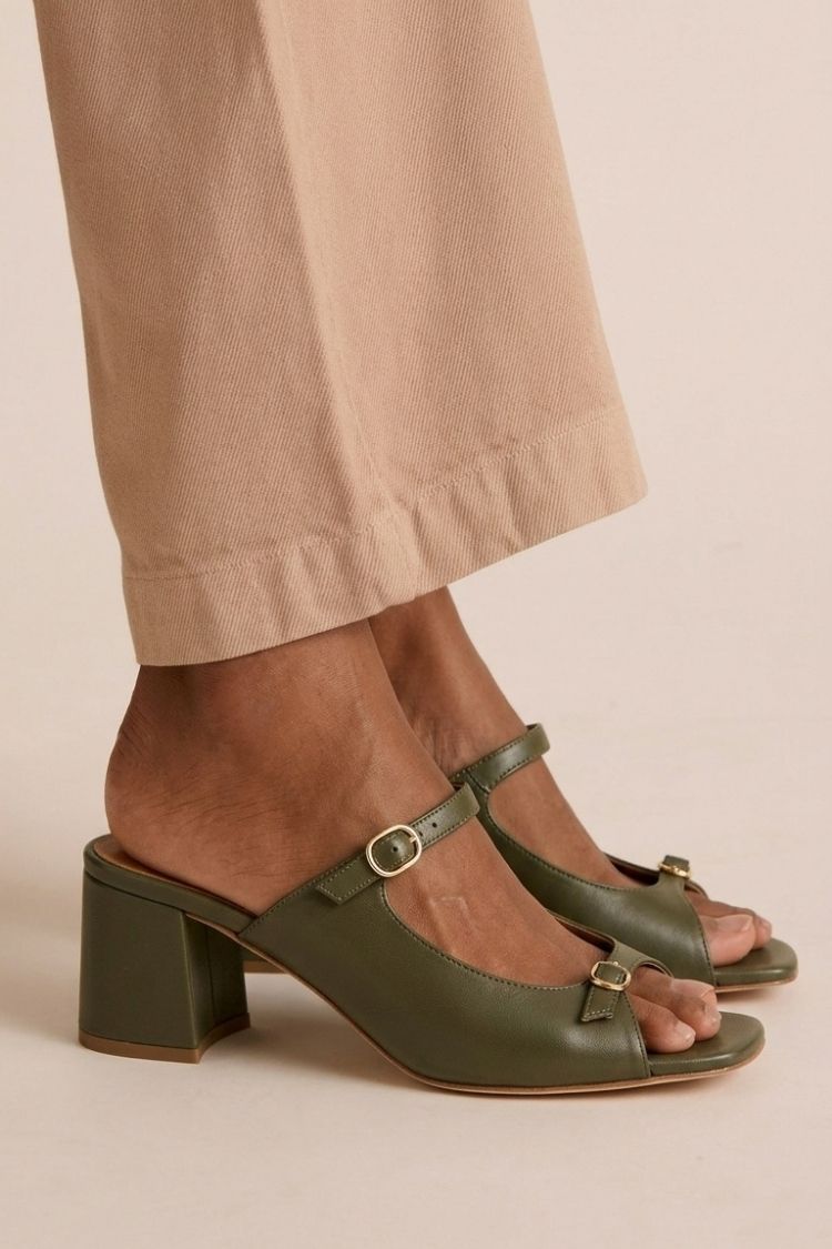 Chunky Slingback Block-Toe Heels