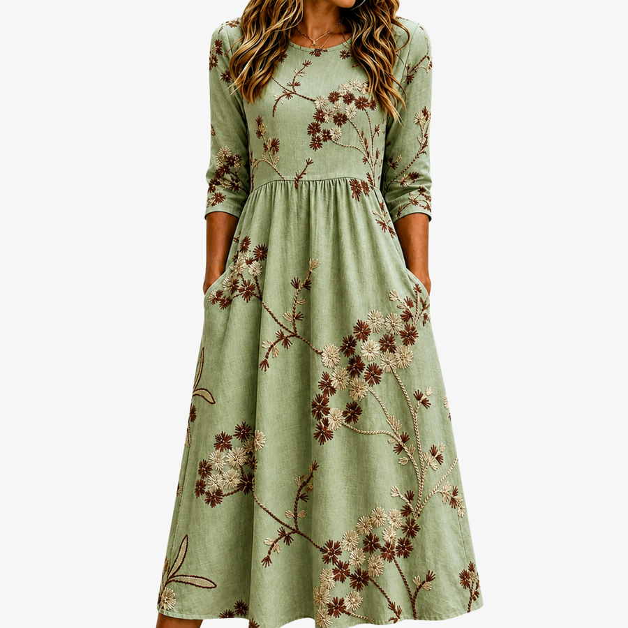 Floral Pocket Sage Meadow Midi Dress - women's midi dress