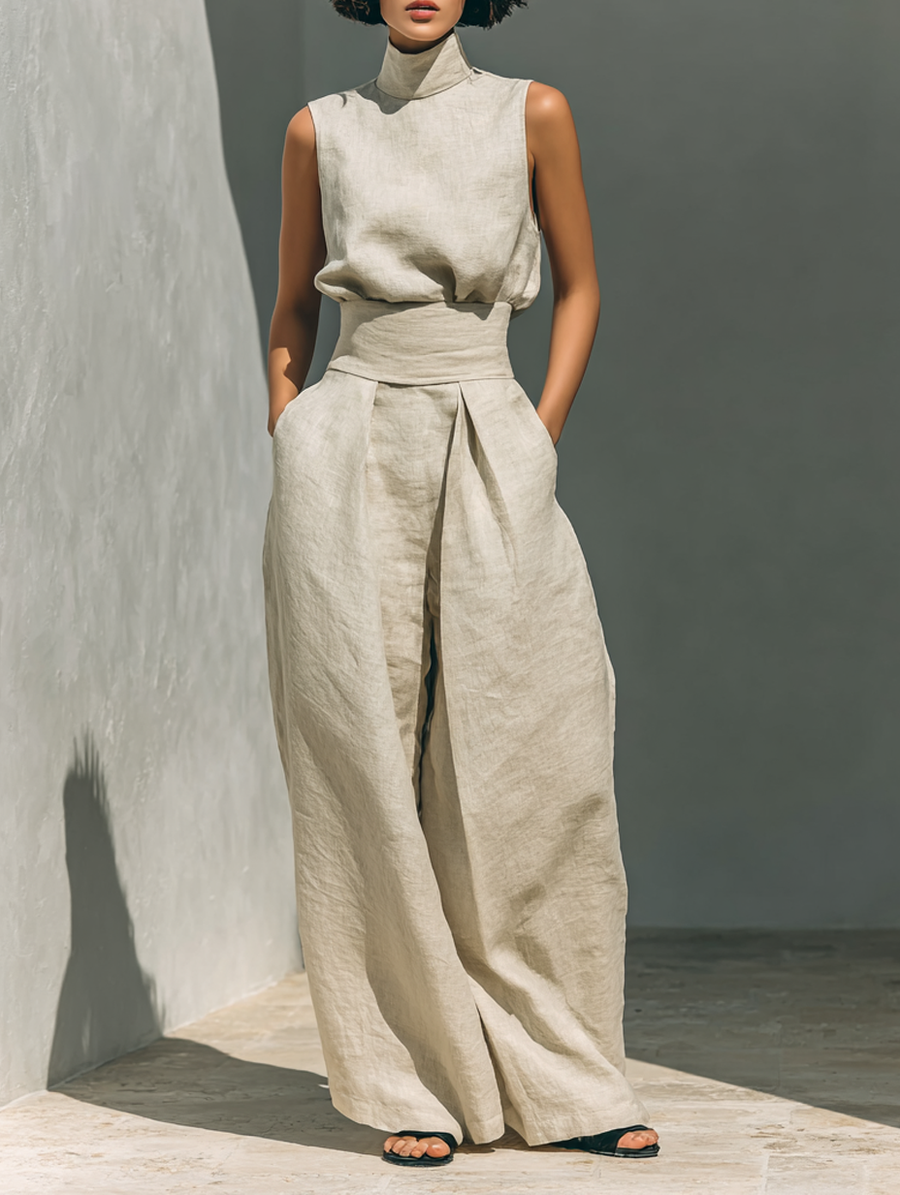 Women's minimalist set in  with sleeveless blouse and wide-leg pants