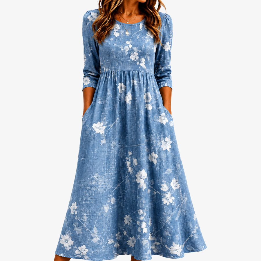 Floral Pocket Bluebell Breeze Midi Dress - women's midi dress
