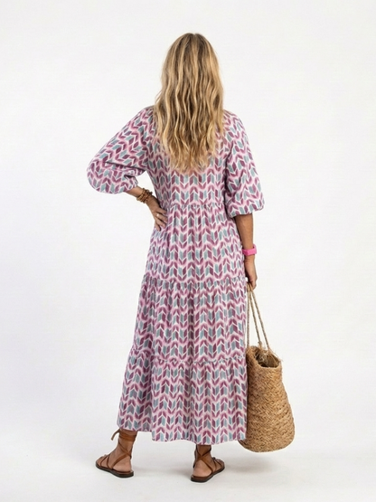 Mireya | Geometric Print Long-Sleeve Midi Dress