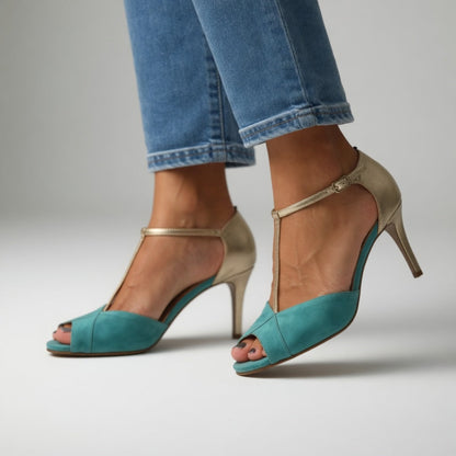Roksana | Turquoise Gold Stiletto Sandals