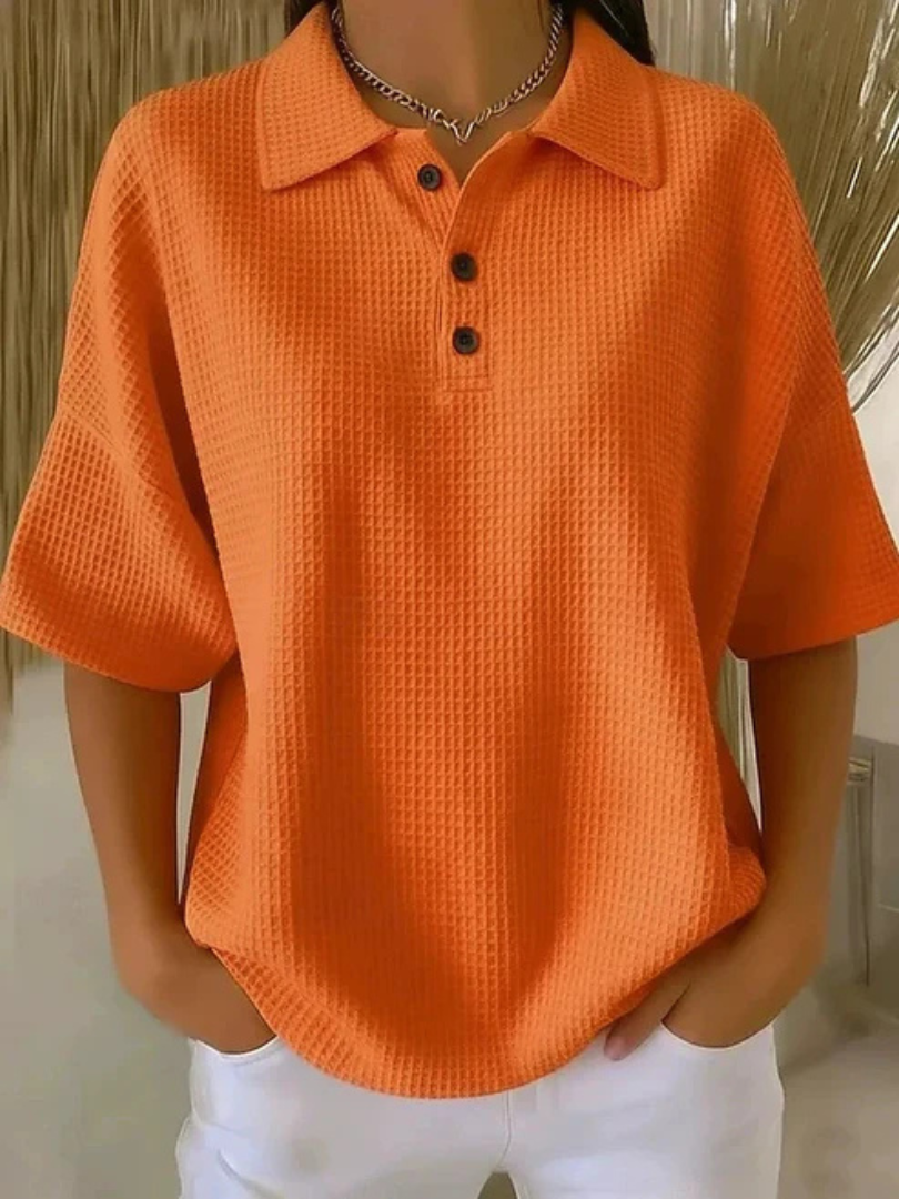 Peggie | Comfortable Waffle Polo Blouse