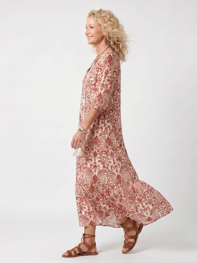 Noelle | Robe Midi à Nouer Imprimé Ornemental