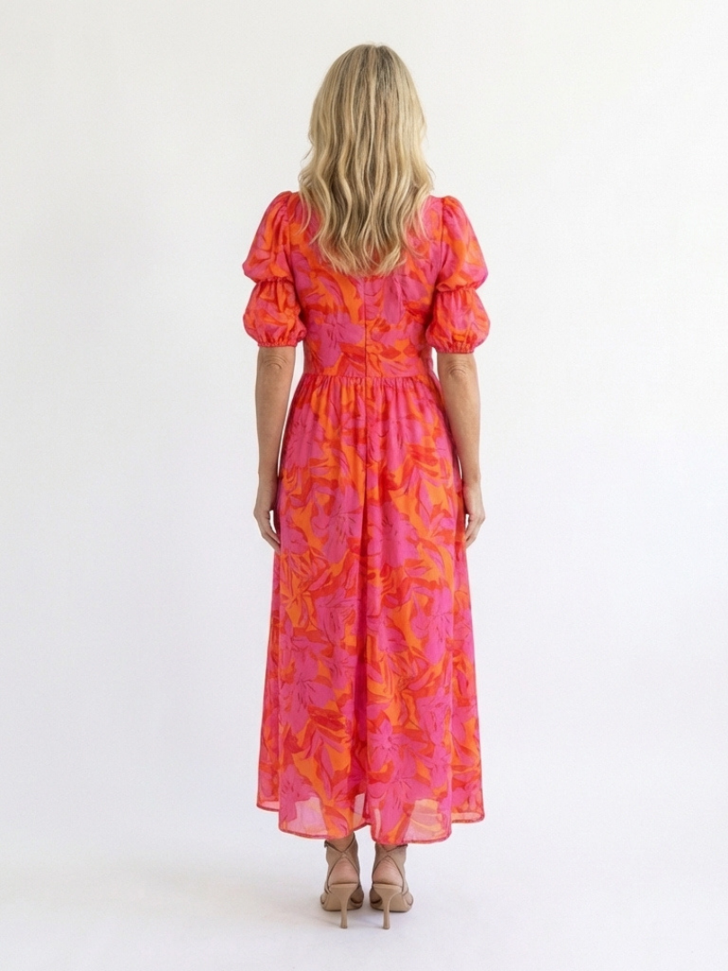 Willow | Floral V-Neck Puff-Sleeve Midi Dress