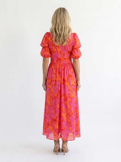 Willow | Floral V-Neck Puff-Sleeve Midi Dress