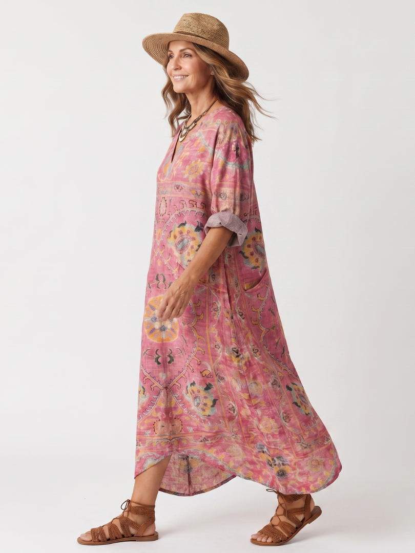 Tilda | Robe Midi Décontractée Imprimé Abstrait avec Poches