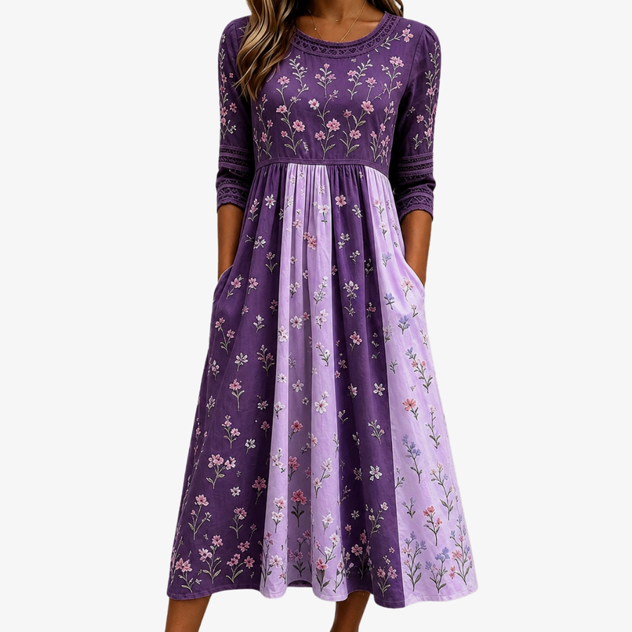 Panel Lavender Wildflower Midi Dress - women's midi dress