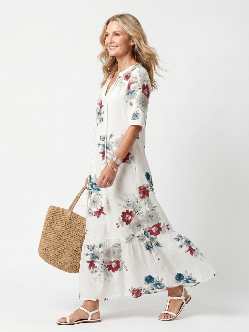 Maeva | Robe Midi à Nouer Imprimé Floral Éparpillé