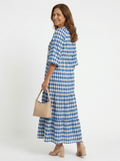 Elodie | Diamond-Print Ruffle-Hem Dress