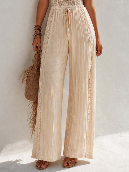 Cream Lace Bodice Pleated Wide-Leg Jumpsuit