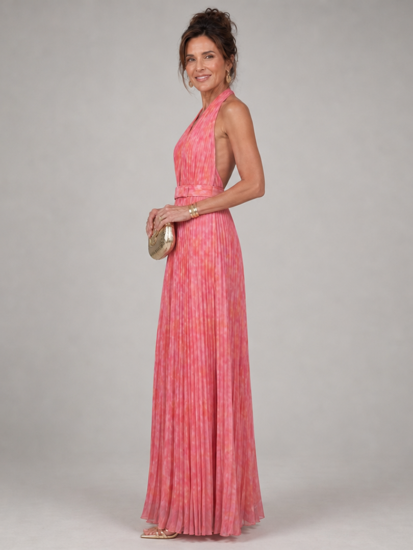 Rosel | Halter-Neck Pleated Skirt Maxi Dress