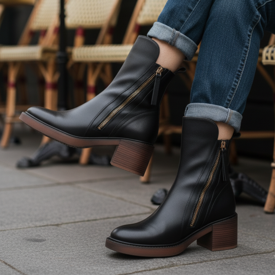 Valorine | Timeless Black Leather Boots with a Comfortable Heel