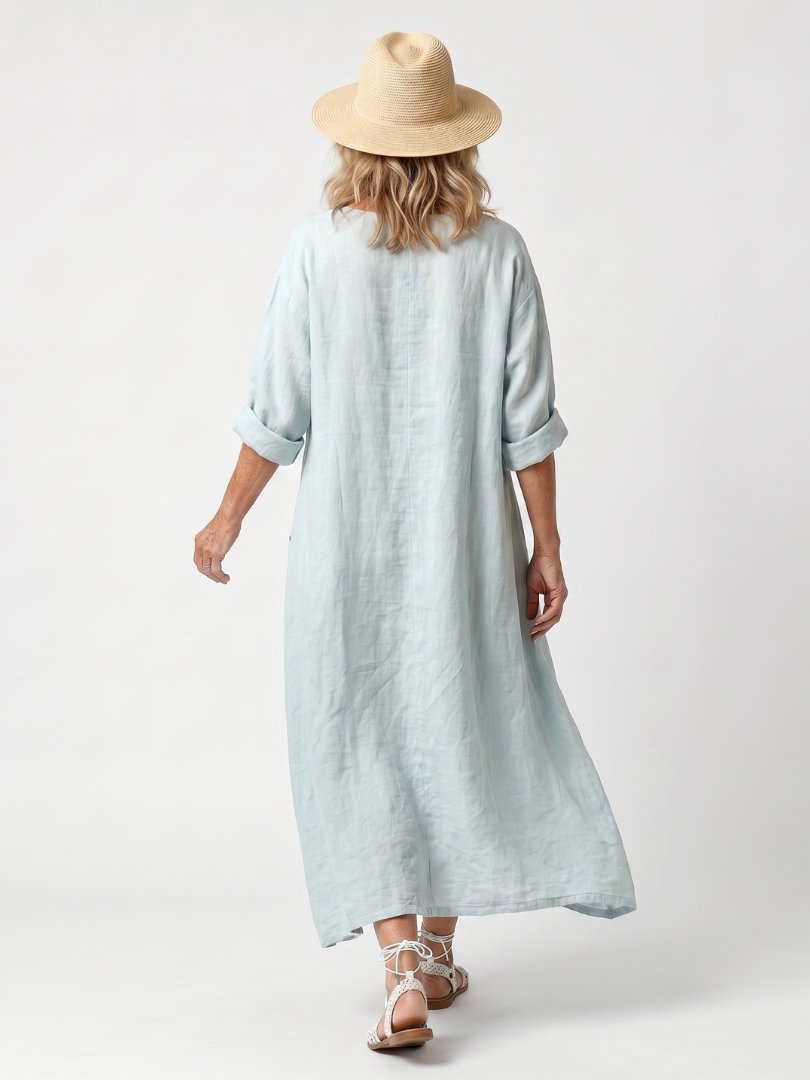 Kassiani | Robe Midi Oversize à Empiècement Brodé Ornemental avec Poches