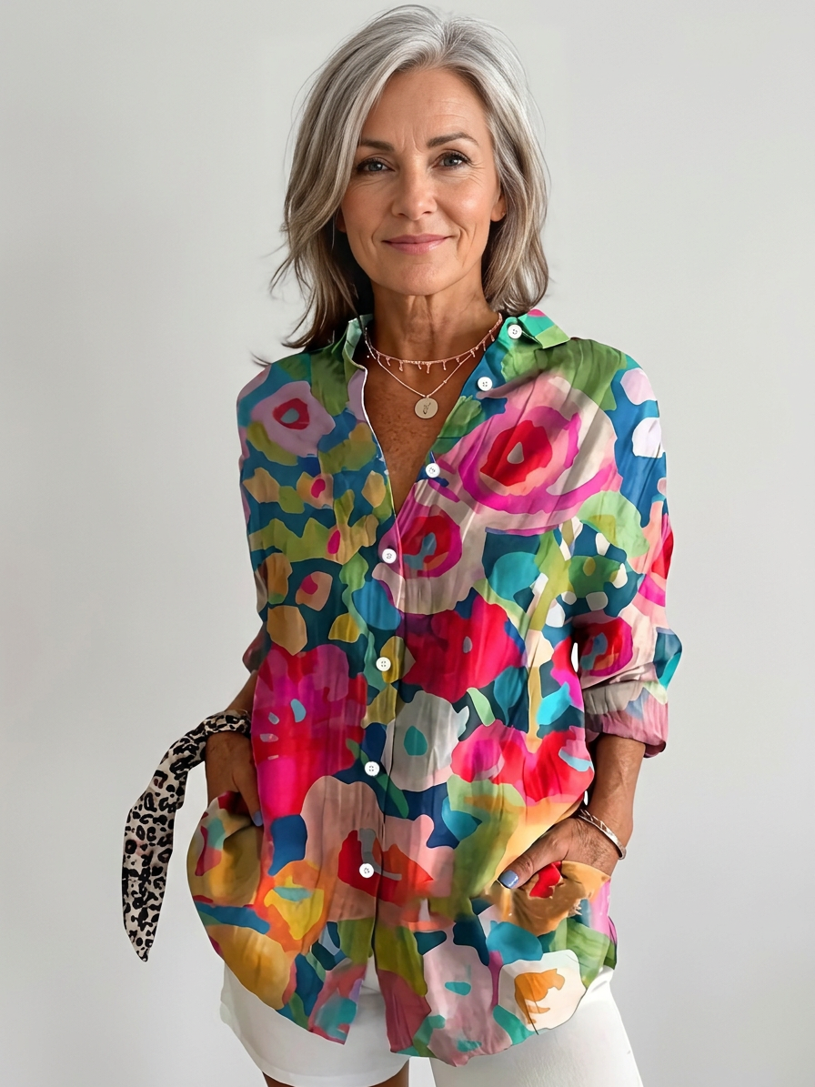 Deliane | Vibrant Artistic Button-Up Blouse
