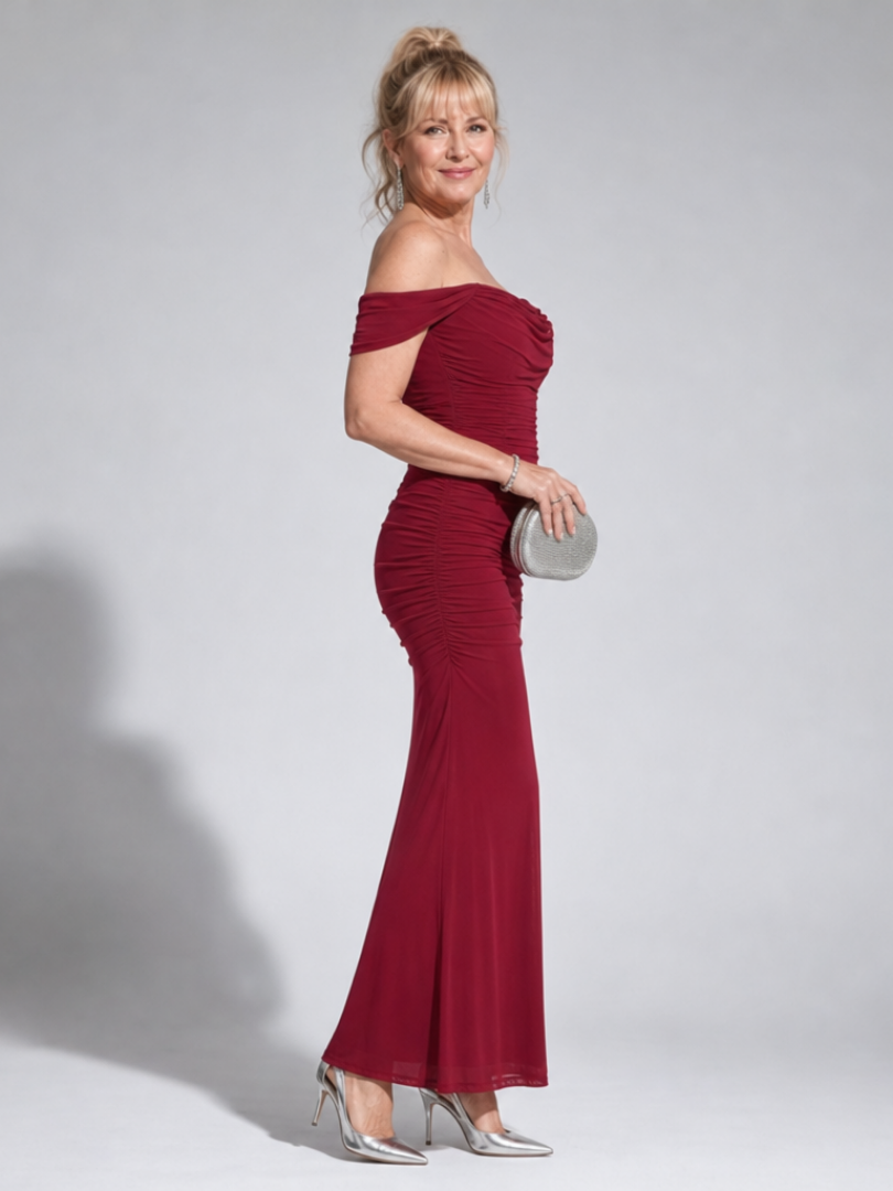 Wesel | Off Shoulder Fitted Silhouette Midi Dress