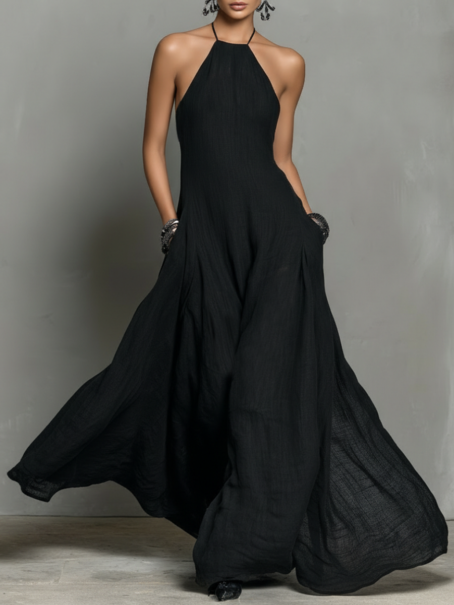 Margot | Linen Blend Halter Neck Maxi Dress