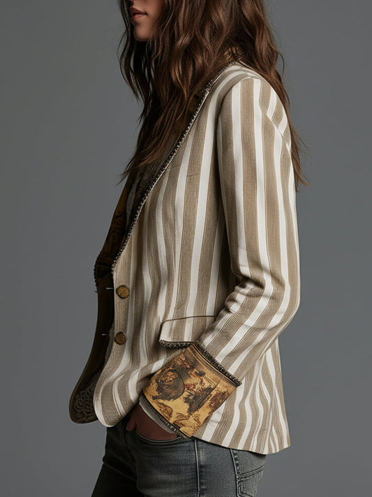Estelle | Boho Striped Printed Lapel Blazer