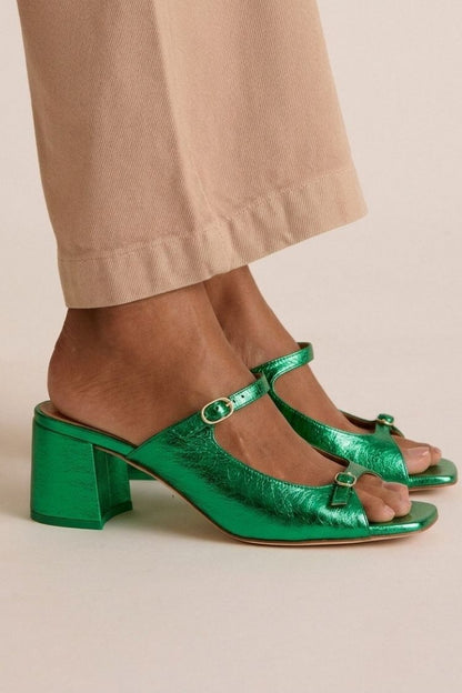 Chunky Slingback Block-Toe Heels