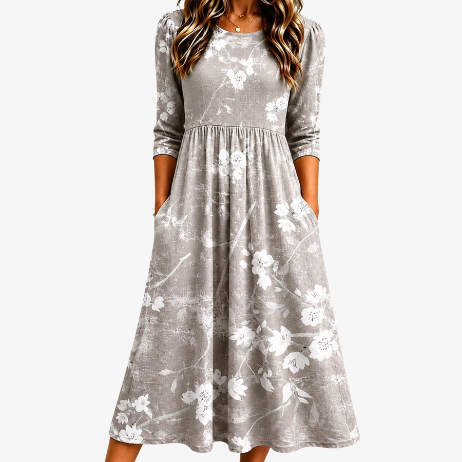 Pocket Silver Blossom Grace Midi Dress - women's midi dress