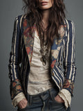 Marina | Boho Floral Print Striped Blazer