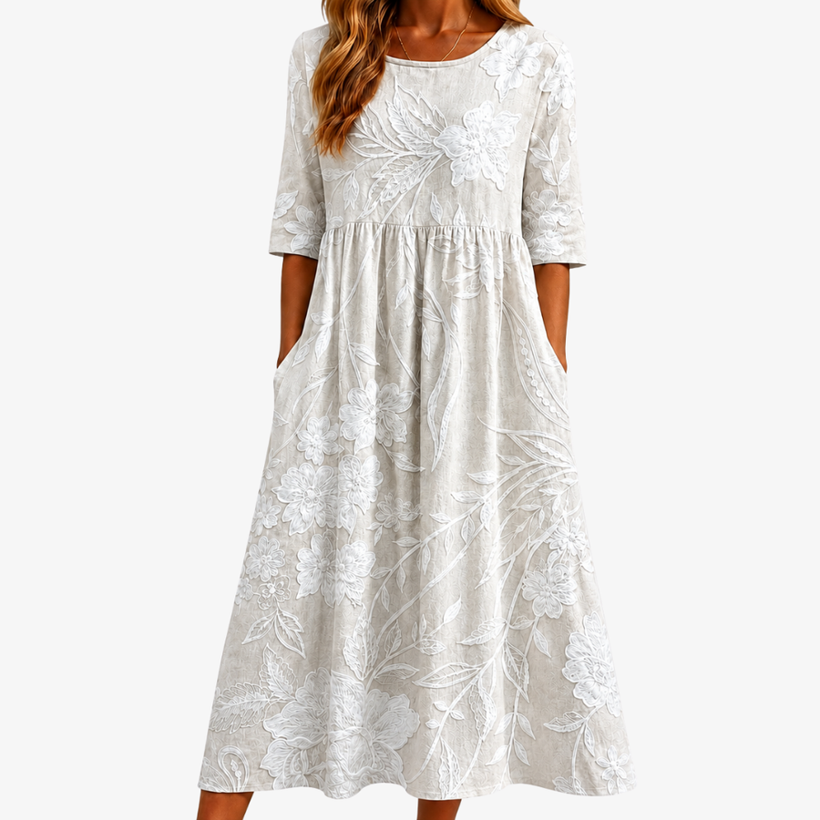 Elegant Whispering Garden Pocket Midi Dress - women's midi dress