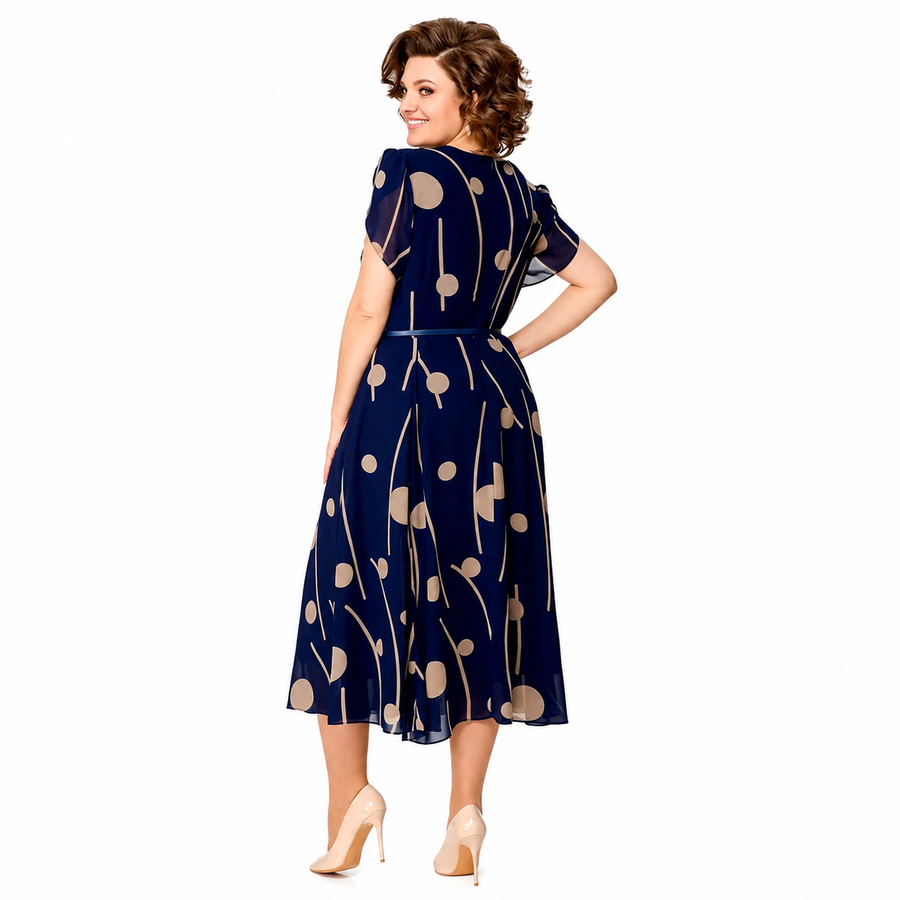 Ivy | Navy Polka Dot Chiffon Midi Dress