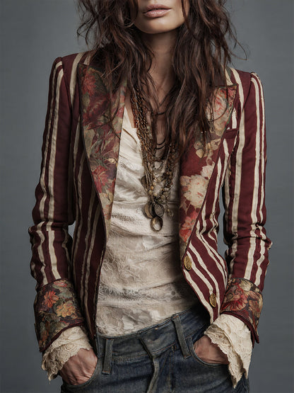 Marina | Boho Floral Print Striped Blazer