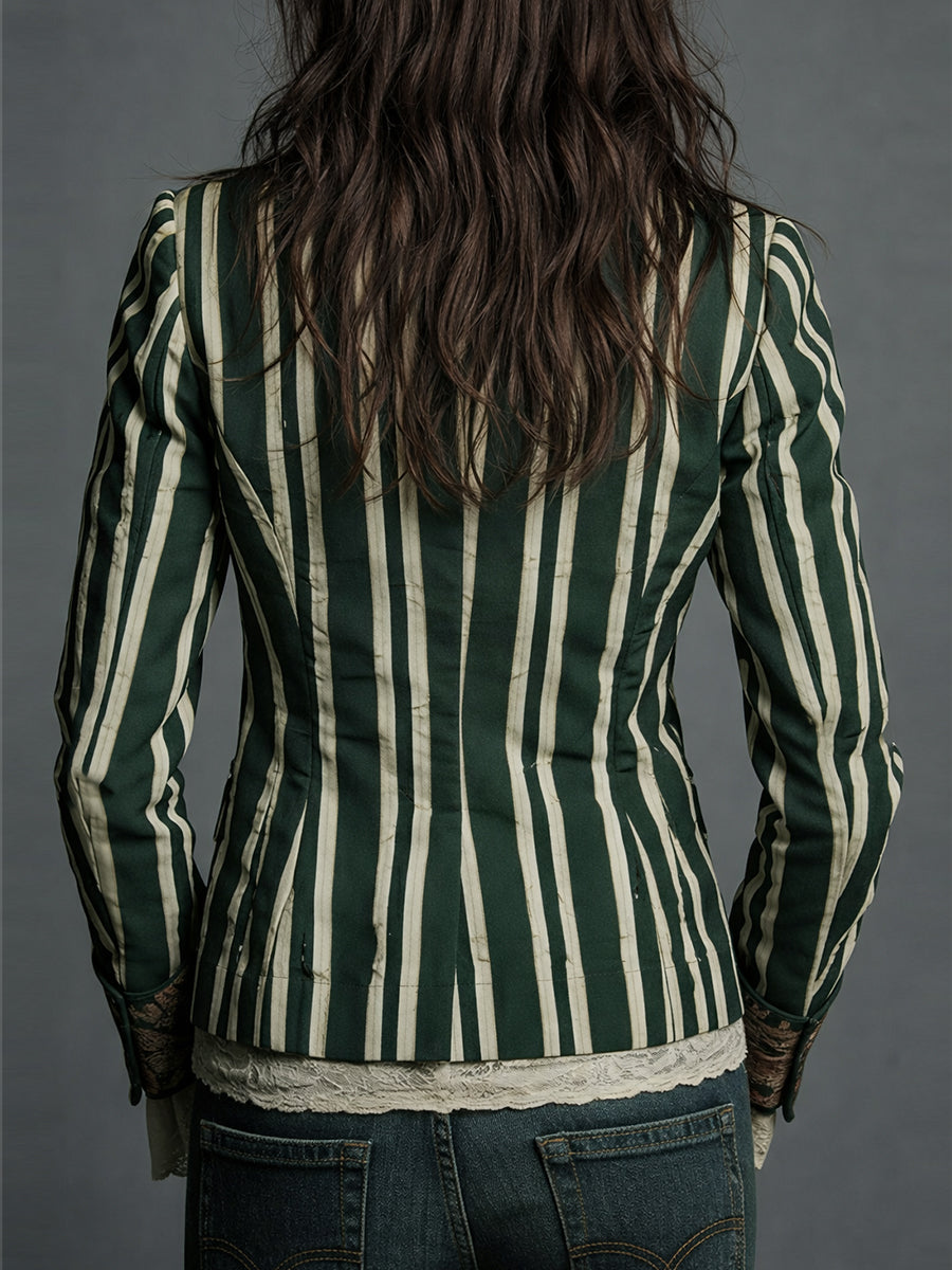 Marina | Boho Floral Print Striped Blazer