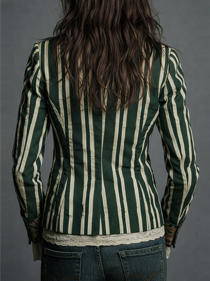 Marina | Boho Floral Print Striped Blazer