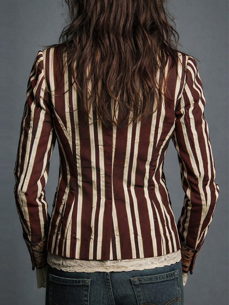 Marina | Boho Floral Print Striped Blazer