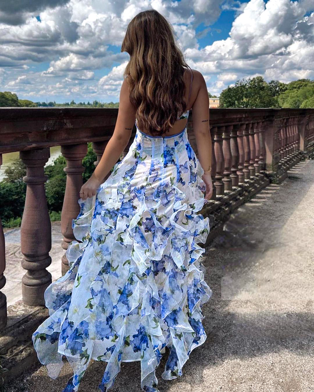 Uri | Ruffle Floral Midi Dress
