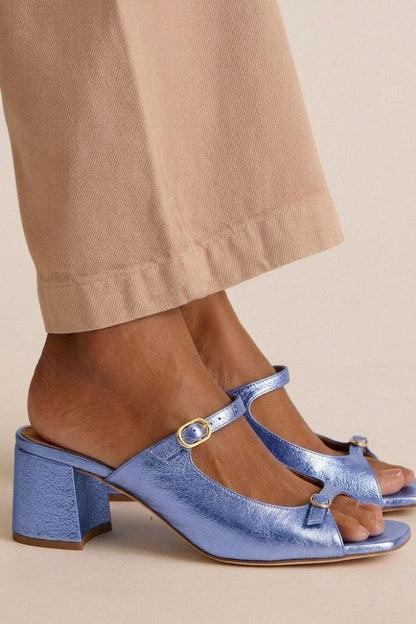 Chunky Slingback Block-Toe Heels