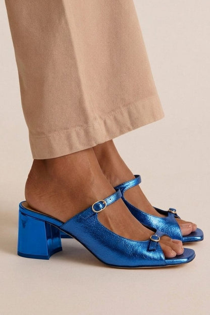 Chunky Slingback Block-Toe Heels