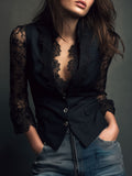 Camille | Black Sheer Sleeve Blazer Top