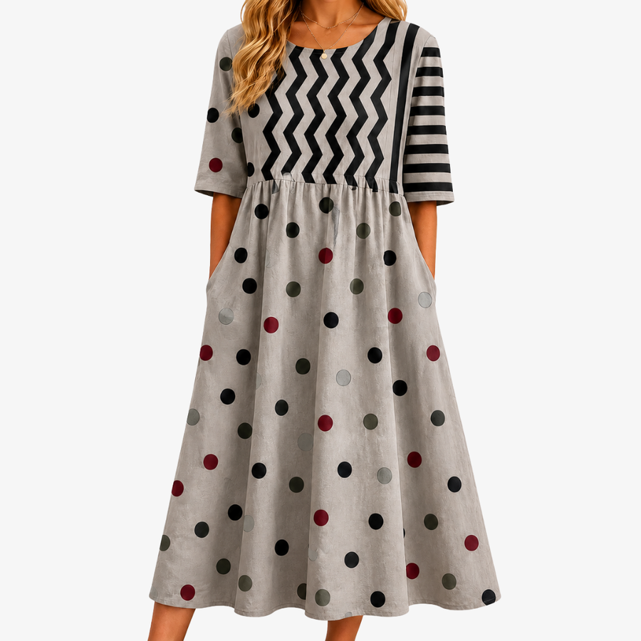 Pocket Imprimé Mixte Modern Charm Midi Dress - women's midi dress
