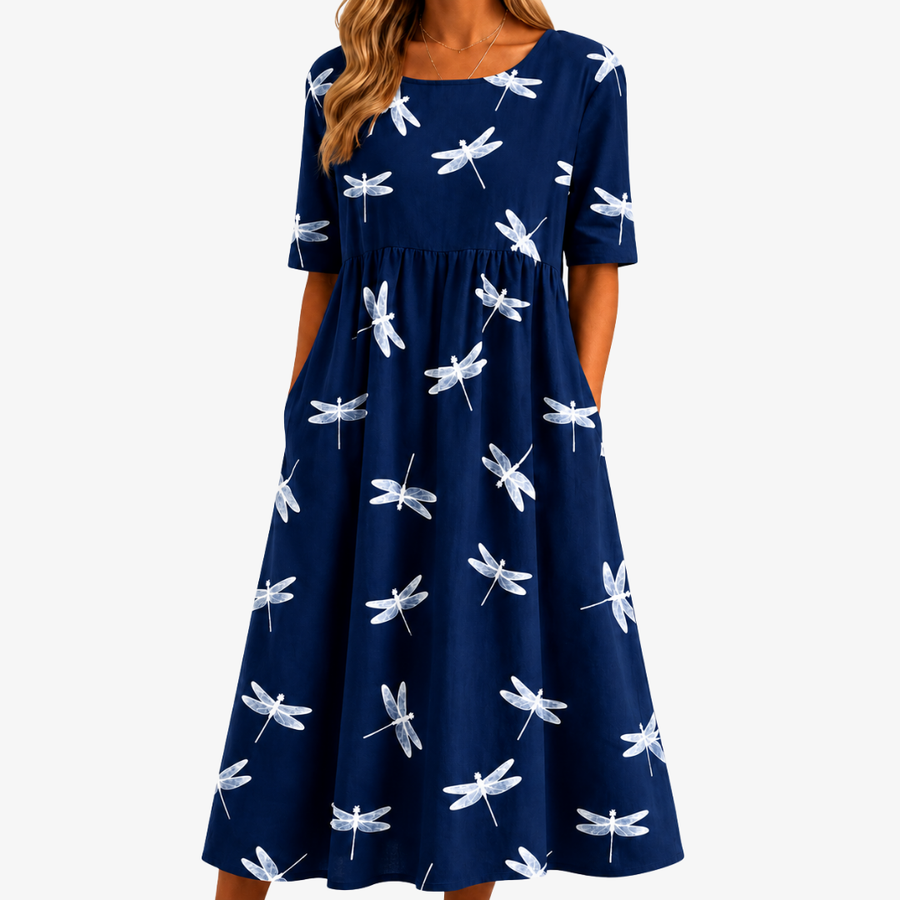 Pocket Dragonfly Breeze Midi Dress - women's midi dress