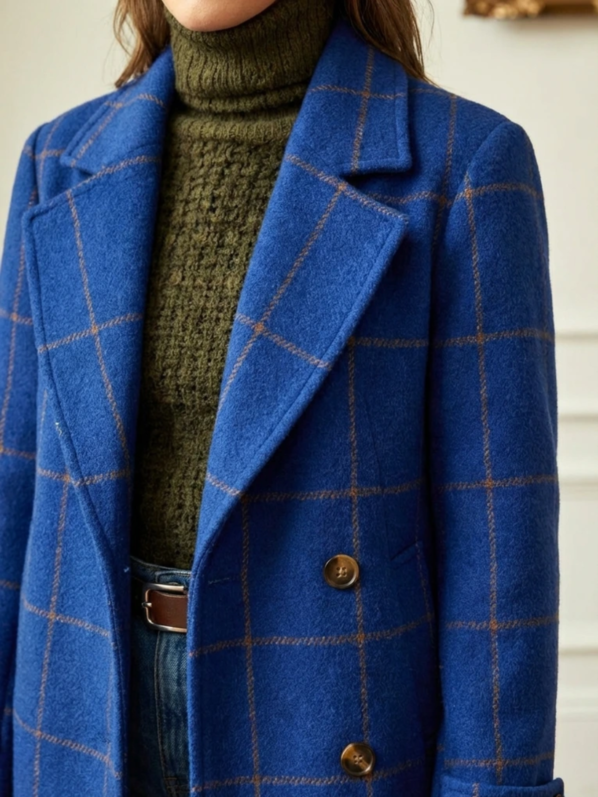 Elowen | Timeless Plaid Wool Long Coat