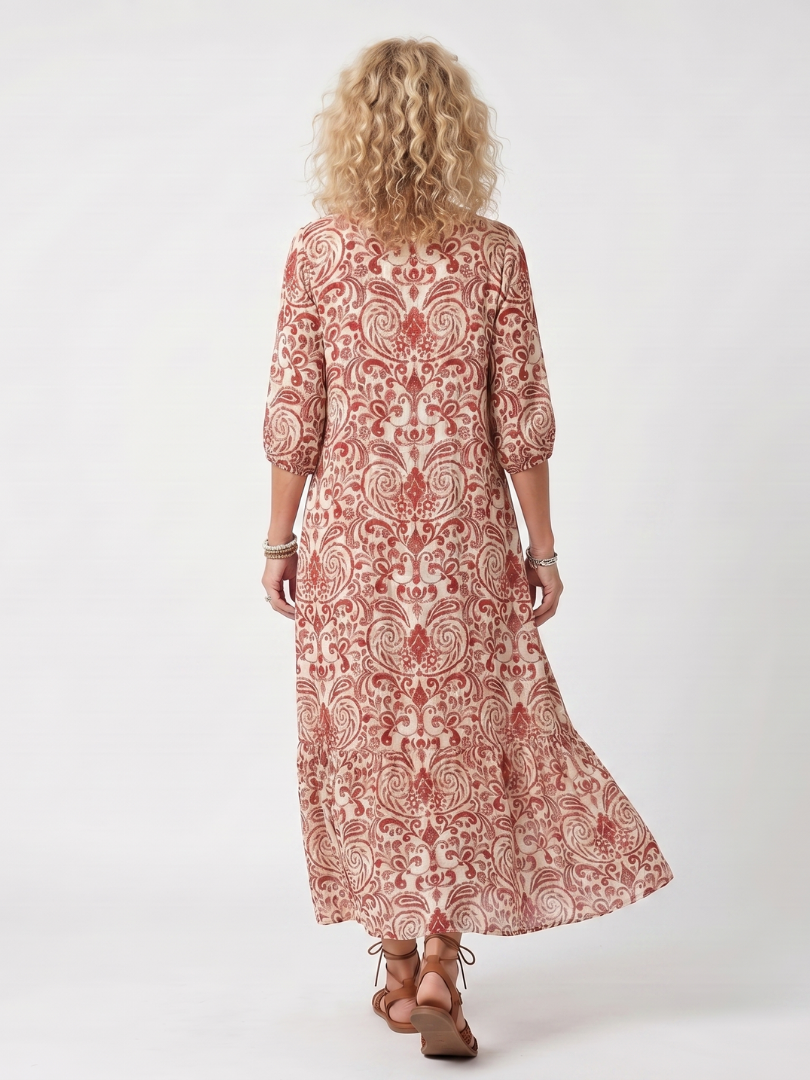 Noelle | Robe Midi à Nouer Imprimé Ornemental