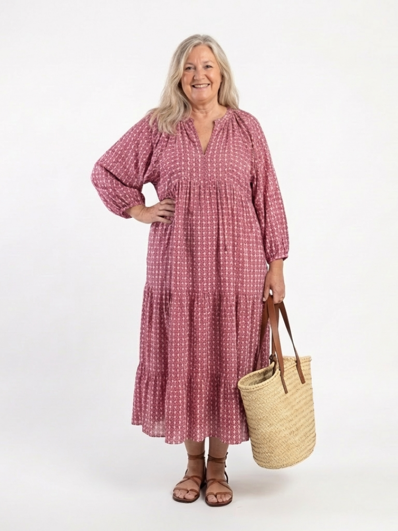 Arlette | Robe Midi à Manches Longues Imprimé Géométrique