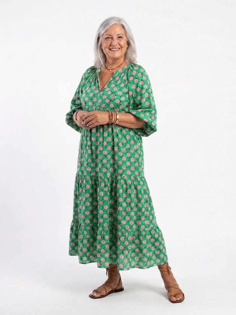 Fiora | Robe Midi à Étages Col V Imprimé Floral